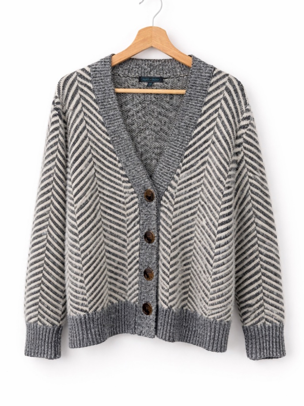 Select + Trend Chunky Chevron Fuzzy Button-Front Cardigan - Women’s L